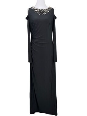 Vince Camuto Black Gown Size 10 Cold Shoulder Long Sleeve Formal Dress